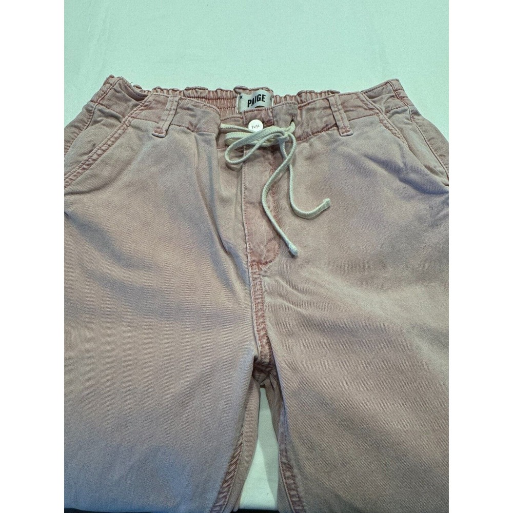 PAIGE Women's Christy High Rise Pants 29 Pink Drawstring Tapered Cropped Stretch - Picture 13 of 14